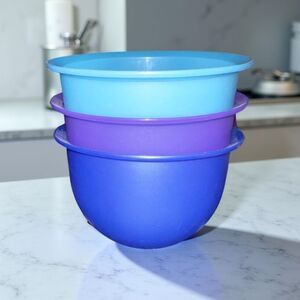Set Of 3 Tupperware Impressions 1.3 L Teal/Purple/Blue Mixing Serving Bowls